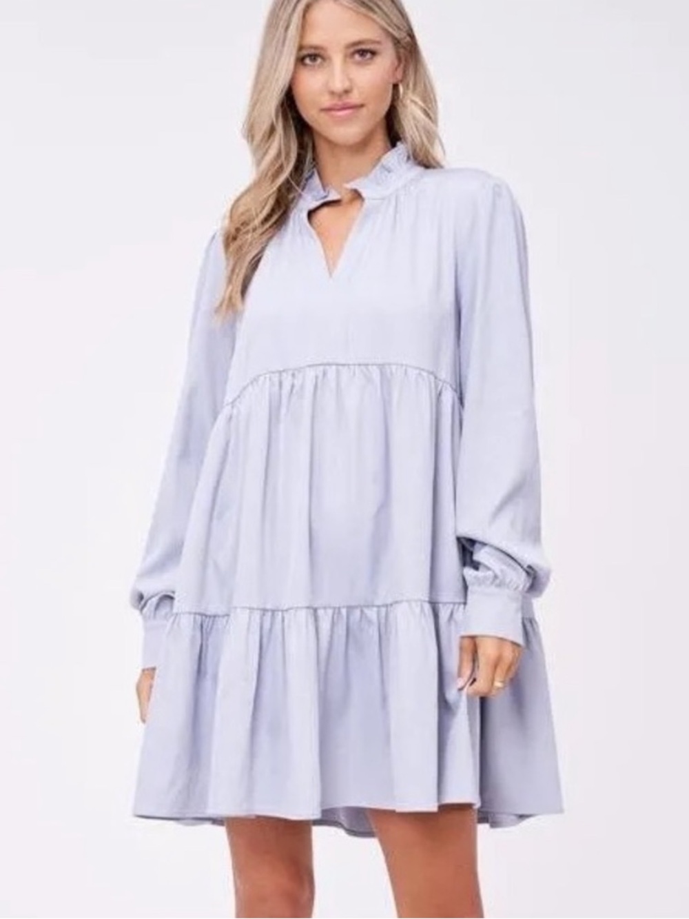 En saison tiered babydoll dress light blue sz L